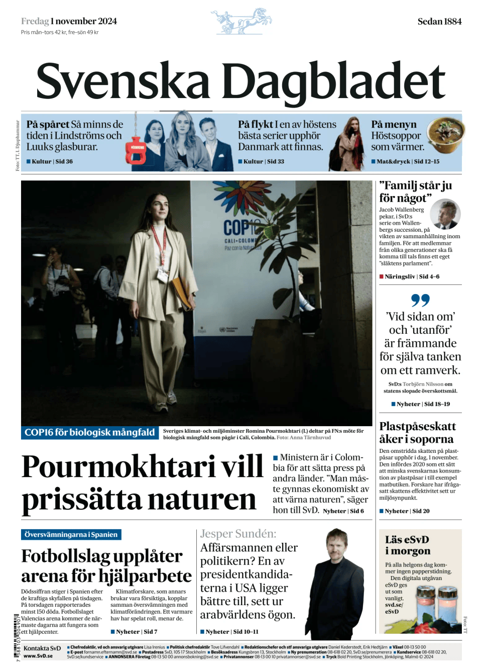 Prima-pagina-Svenska Dagbladet-edizione-di-oggi-20241101